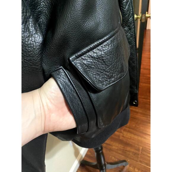 Game Sportswear Bomber Jacket Mens Medium Black Premium Leather FLAW - Picture 8 of 16